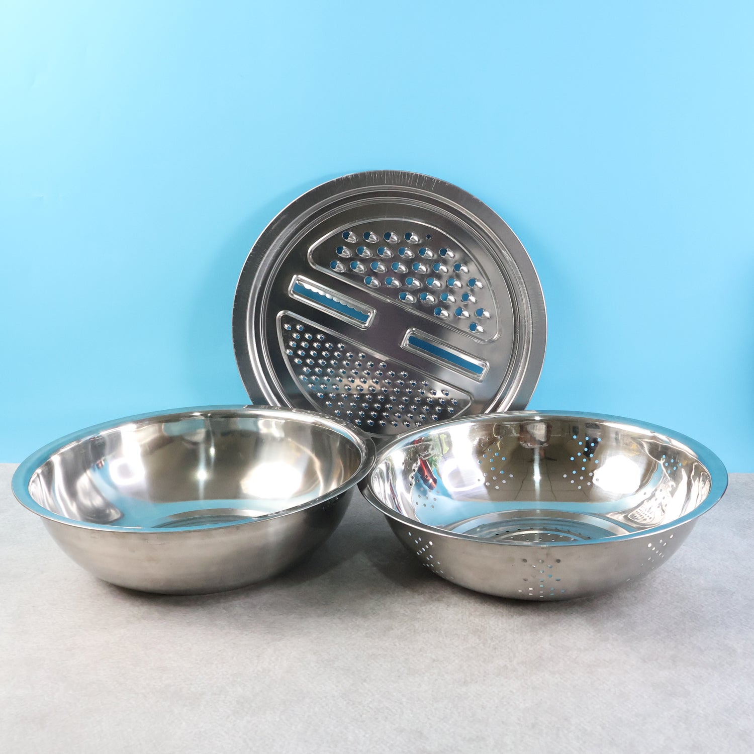 3-in-1 Stainless Steel Mixing, Straining & Grater Bowl Set