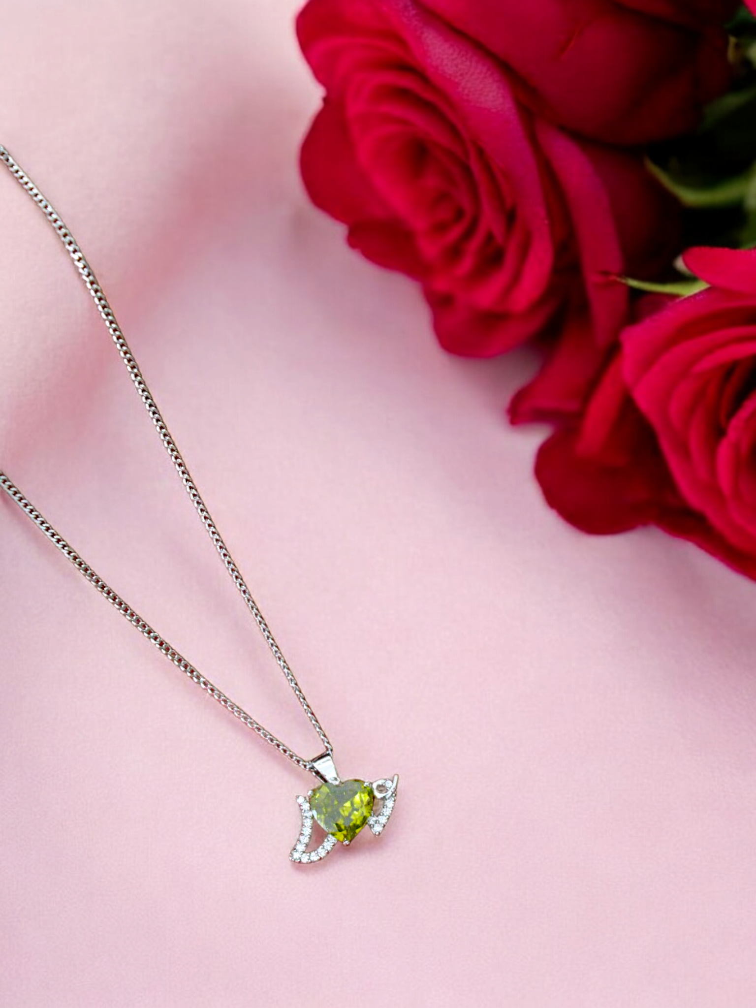 Angel Wing Green Heart Necklace