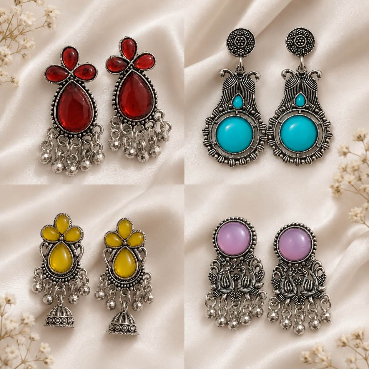 Oxidised Jhumka Earrings Combo for Women Multicolor Stone Jhumka Set Traditional Ethnic Jewellery