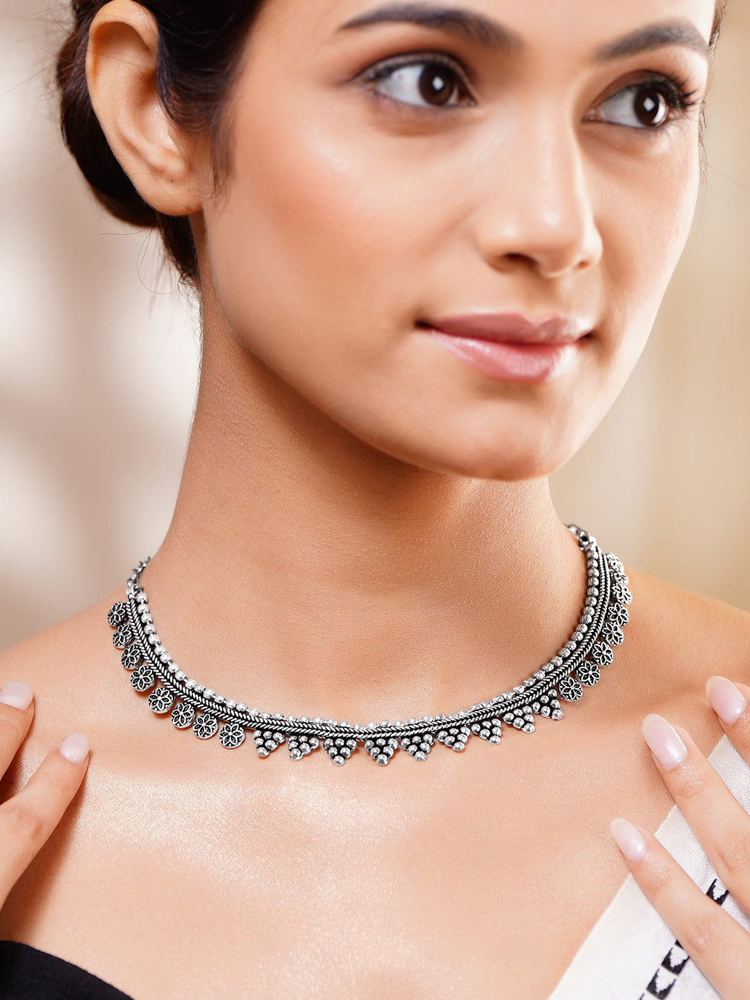 Oxidised Floral Statement Necklace