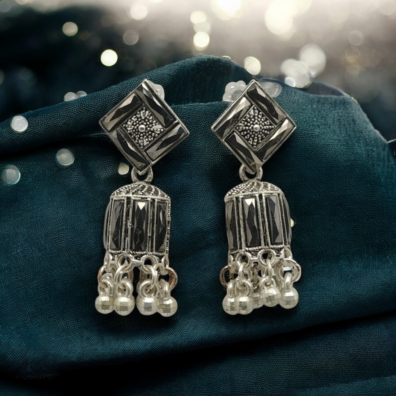 Bohemian Diamond-Shaped Jhumka Earrings