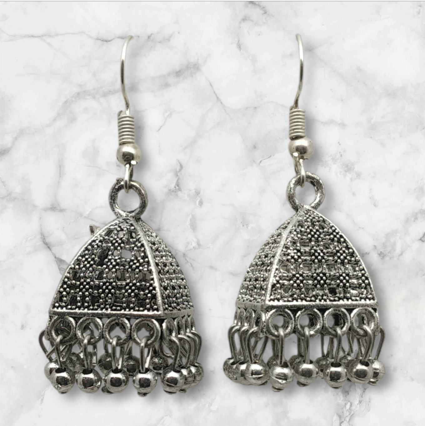 Triangle Oxidized Silver Jhumka Earrings