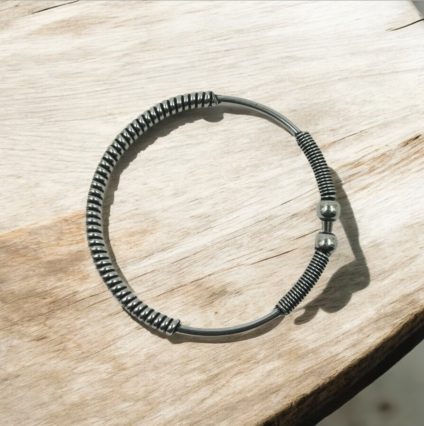 Adjustable Open Sterling Silver Tribal Bangle