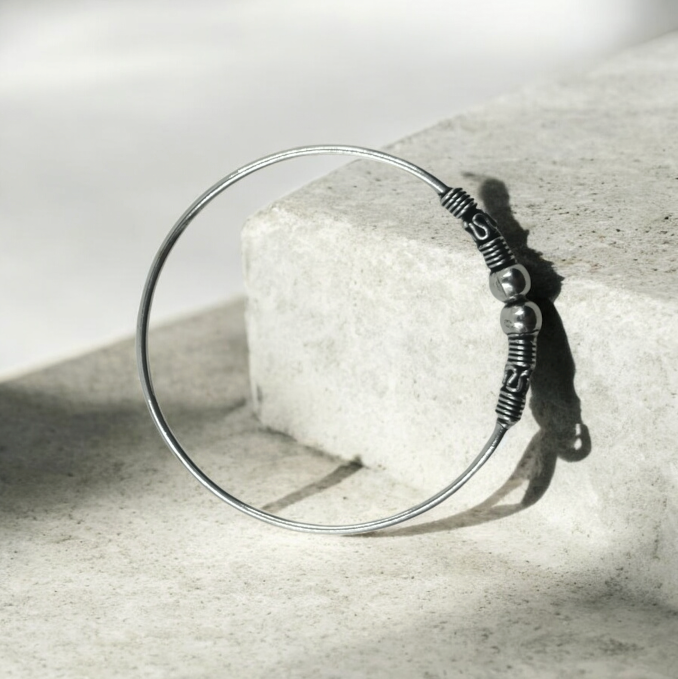 Simple Wire Hoop with Oxidized End Cap and Beads