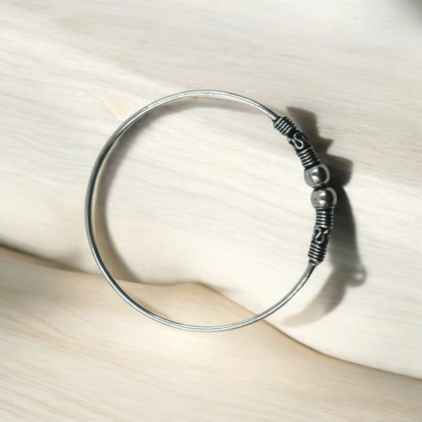 Simple Wire Hoop with Oxidized End Cap and Beads