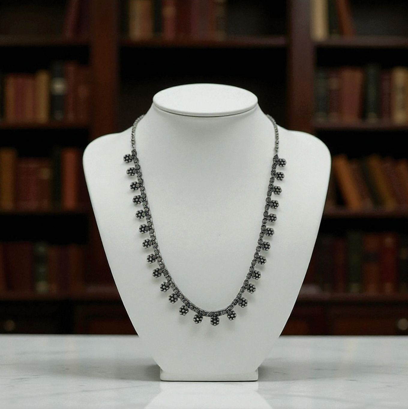 oxidized silver-tone floral