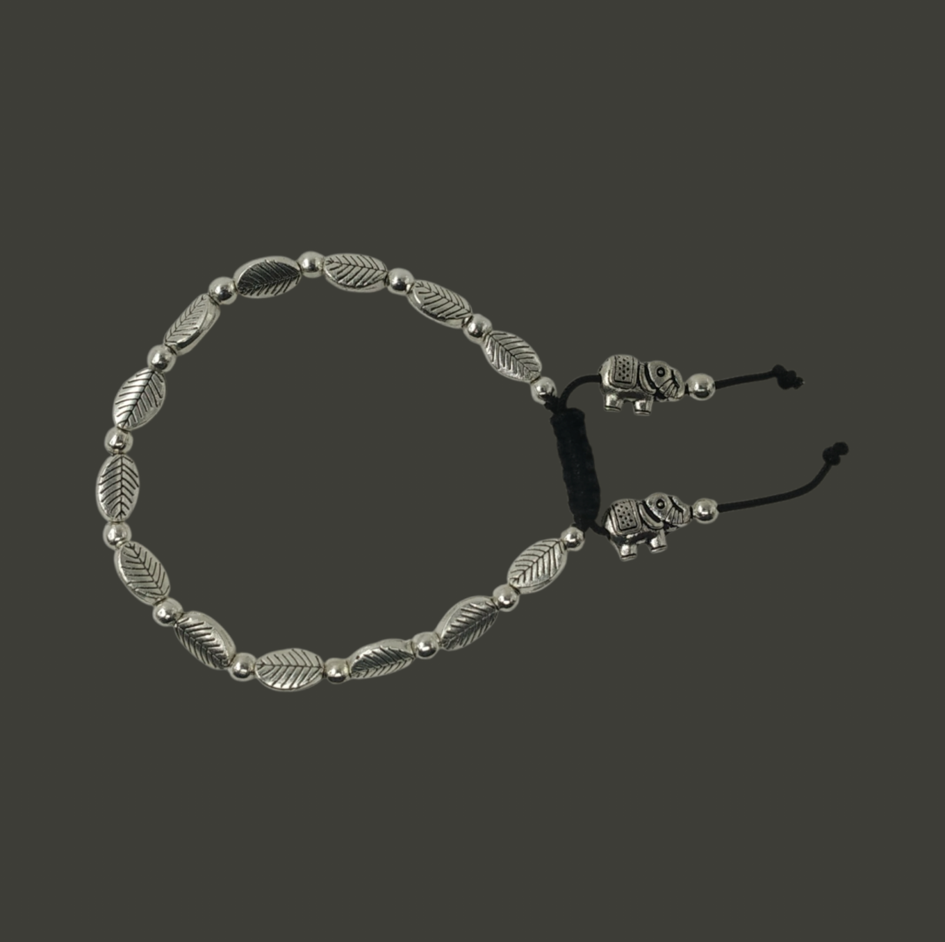 Oxidized Silver Finish Leaf Beaded Bracelet