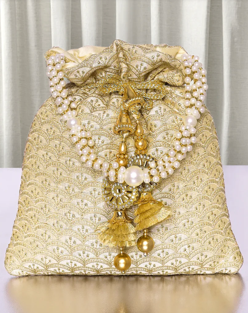Golden Embellished Silk Potli
