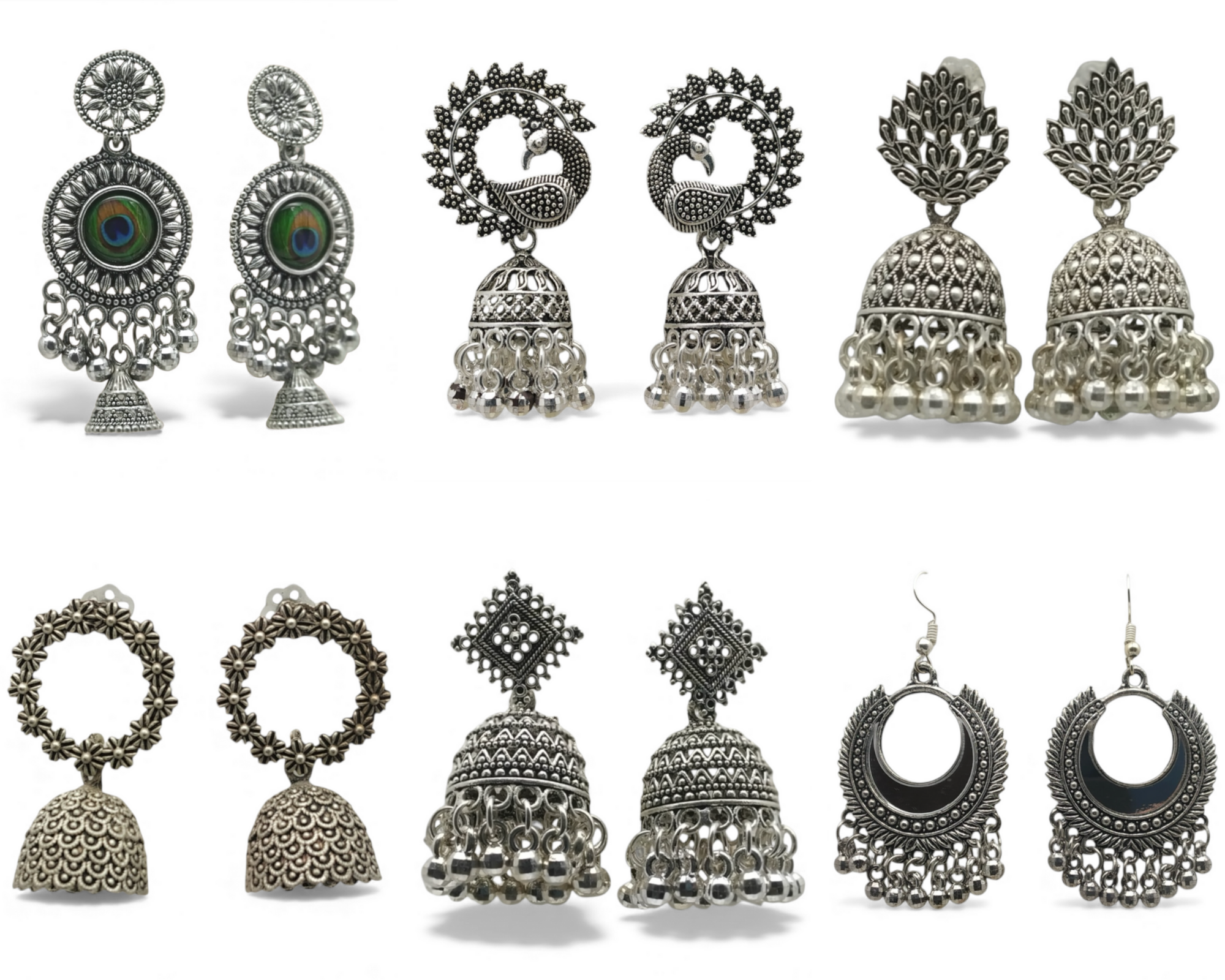 Oxidised Style Earrings Set – 6 Pair Jhumka