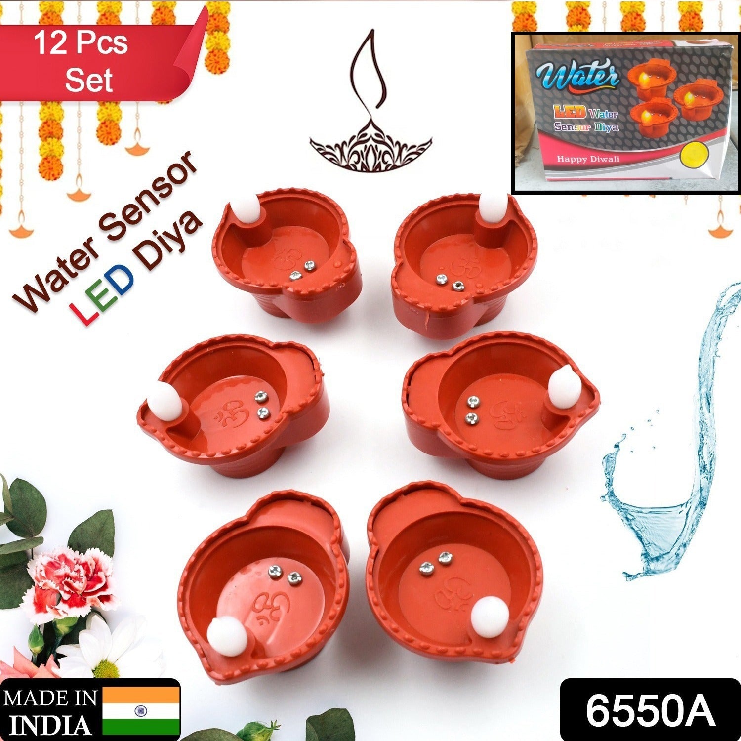 Water Sensor Diyas for Diwali Decoration | Diyas for Home Decoration| Diwali Decoration Items for Home Decor Diyas | Diwali LED Diyas Candle with Water Sensing Technology E-Diya, Diwali (12 Pc Set)
