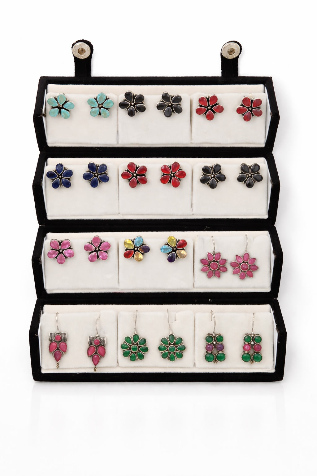Set Of 12 Oxidized Designer Earrings With Folding Jewelry Box