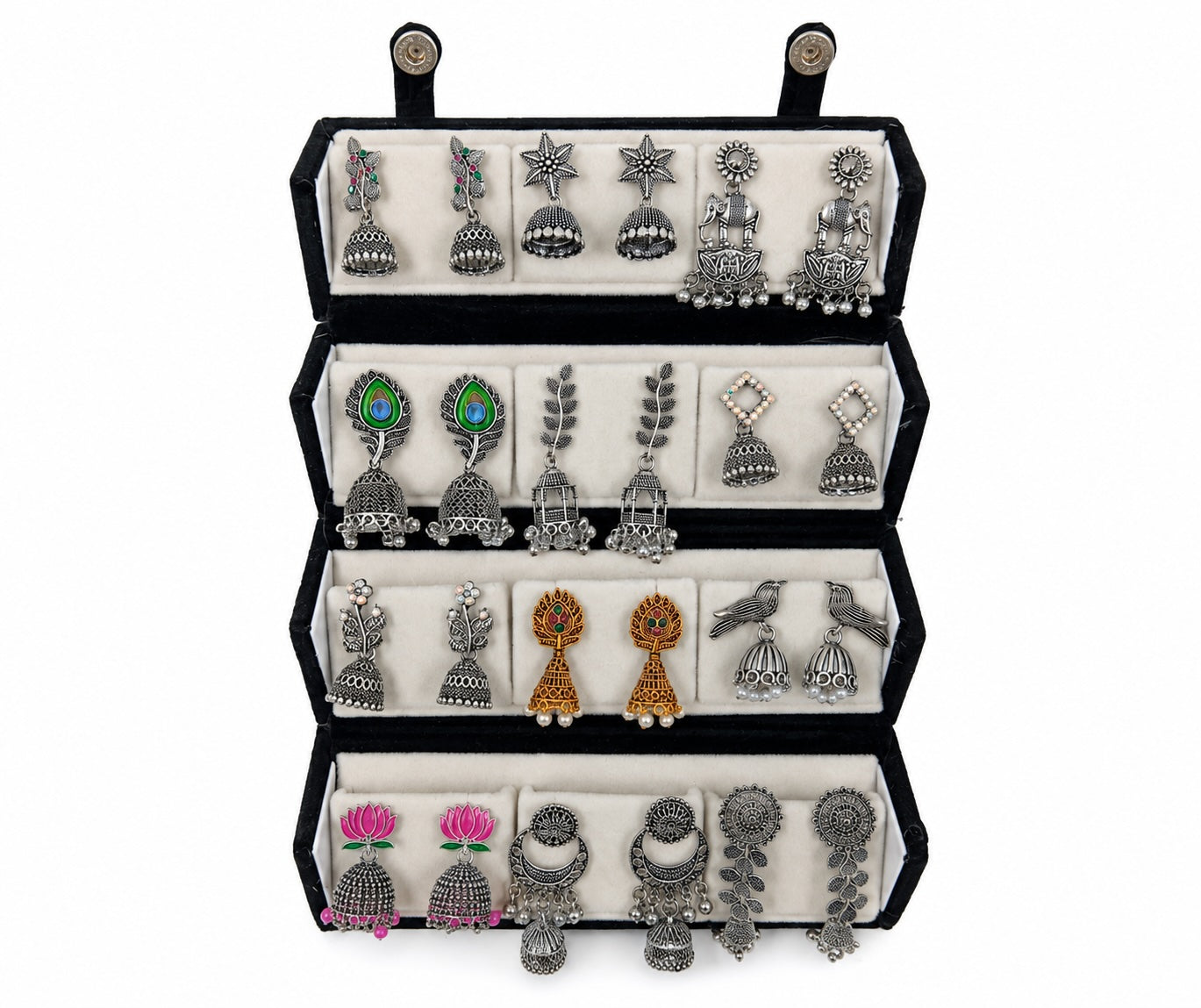 12 Pair Traditional Earrings Combo | Velvet Storage Jewelry Box | Ethnic Daily & Festive Gift for Women & Girls
