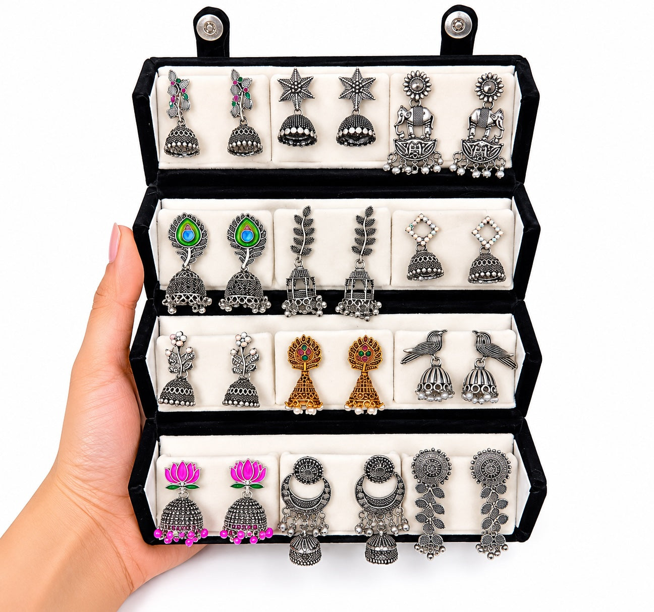 12 Pair Traditional Earrings Combo | Velvet Storage Jewelry Box | Ethnic Daily & Festive Gift for Women & Girls