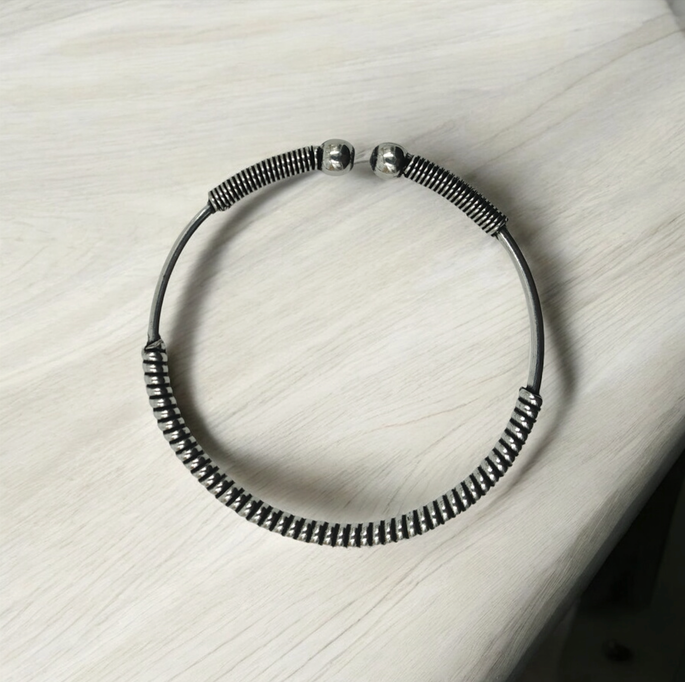 Adjustable Open Sterling Silver Tribal Bangle