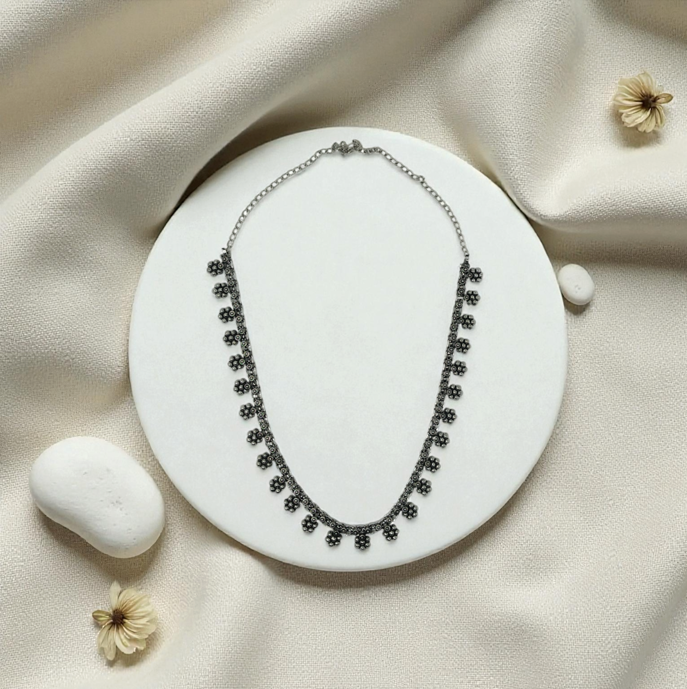 oxidized silver-tone floral