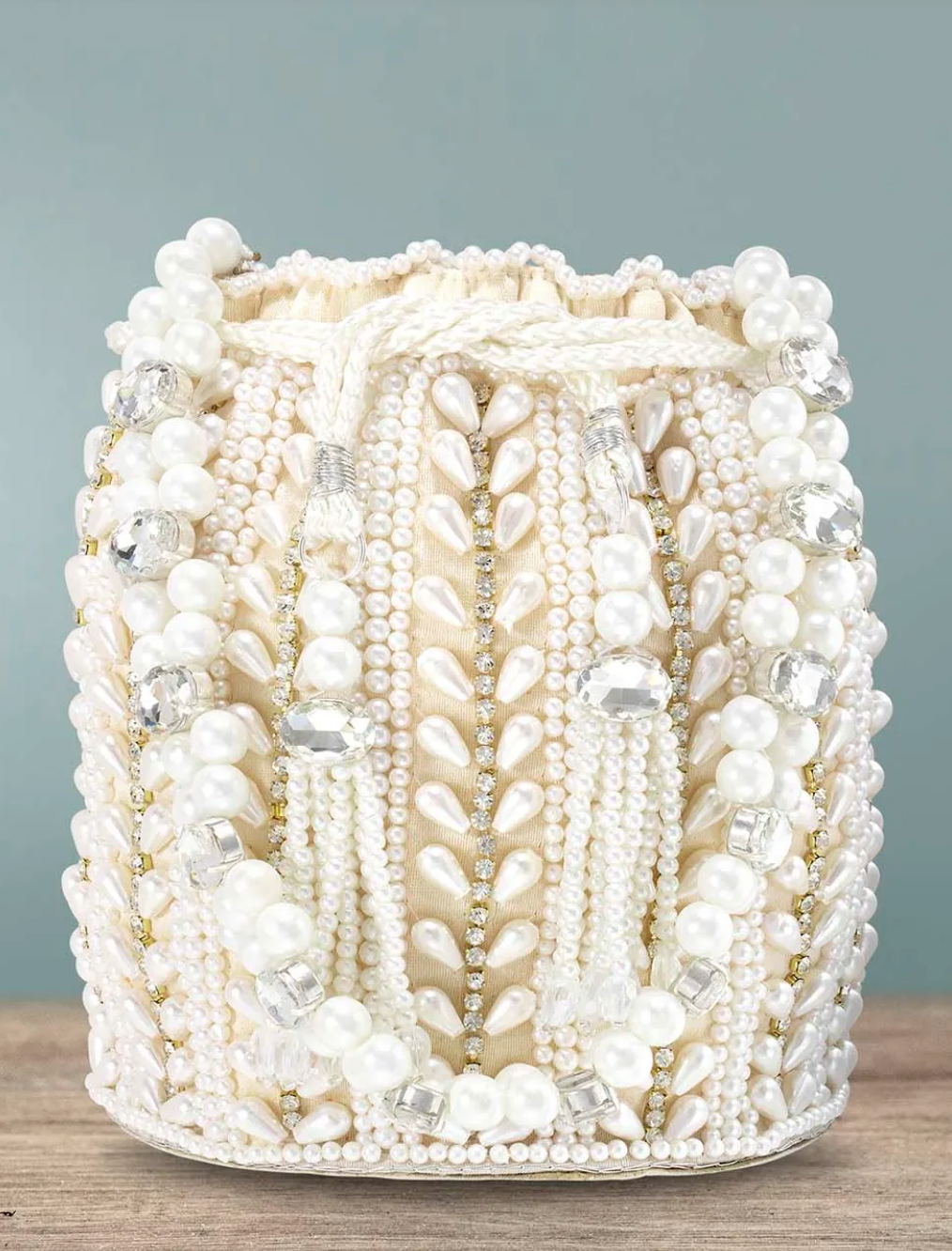 Hand-Embroidered Bridal Potli Bag with Pearls and Crystals