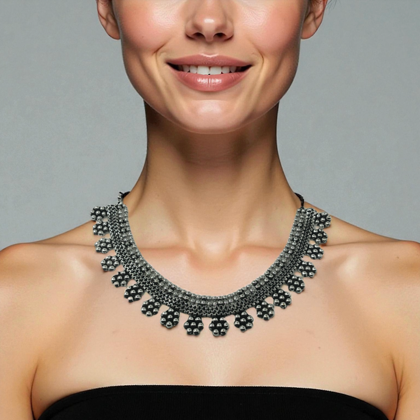 oxidized silver-tone necklace