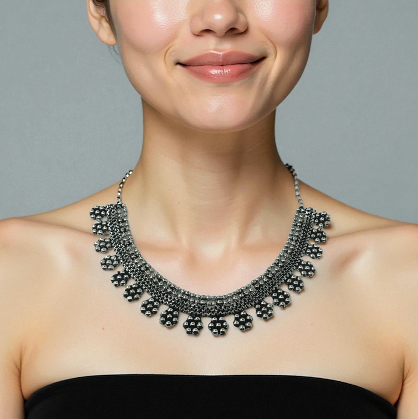 oxidized silver-tone necklace